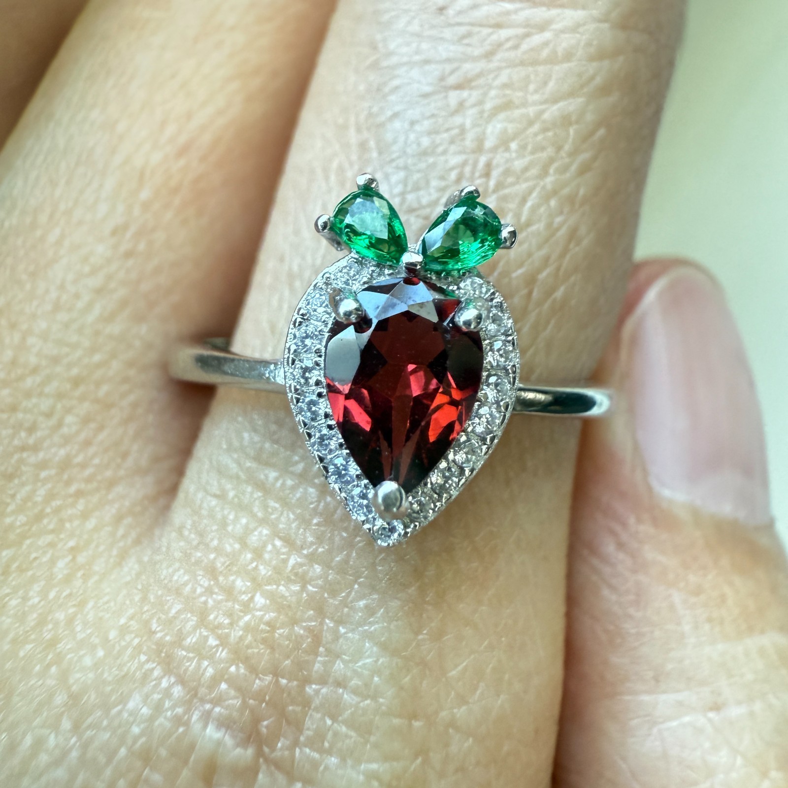 925 Sterling Silver Ring 7x5mm Natural Rhodolite Garnet Zircon Carrot Diopside