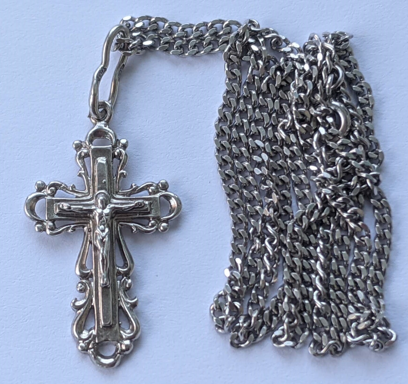 Orthodox Cross on a chain 46 cm. 925 silver. Weight 6.93 g. Prayer in Russian.