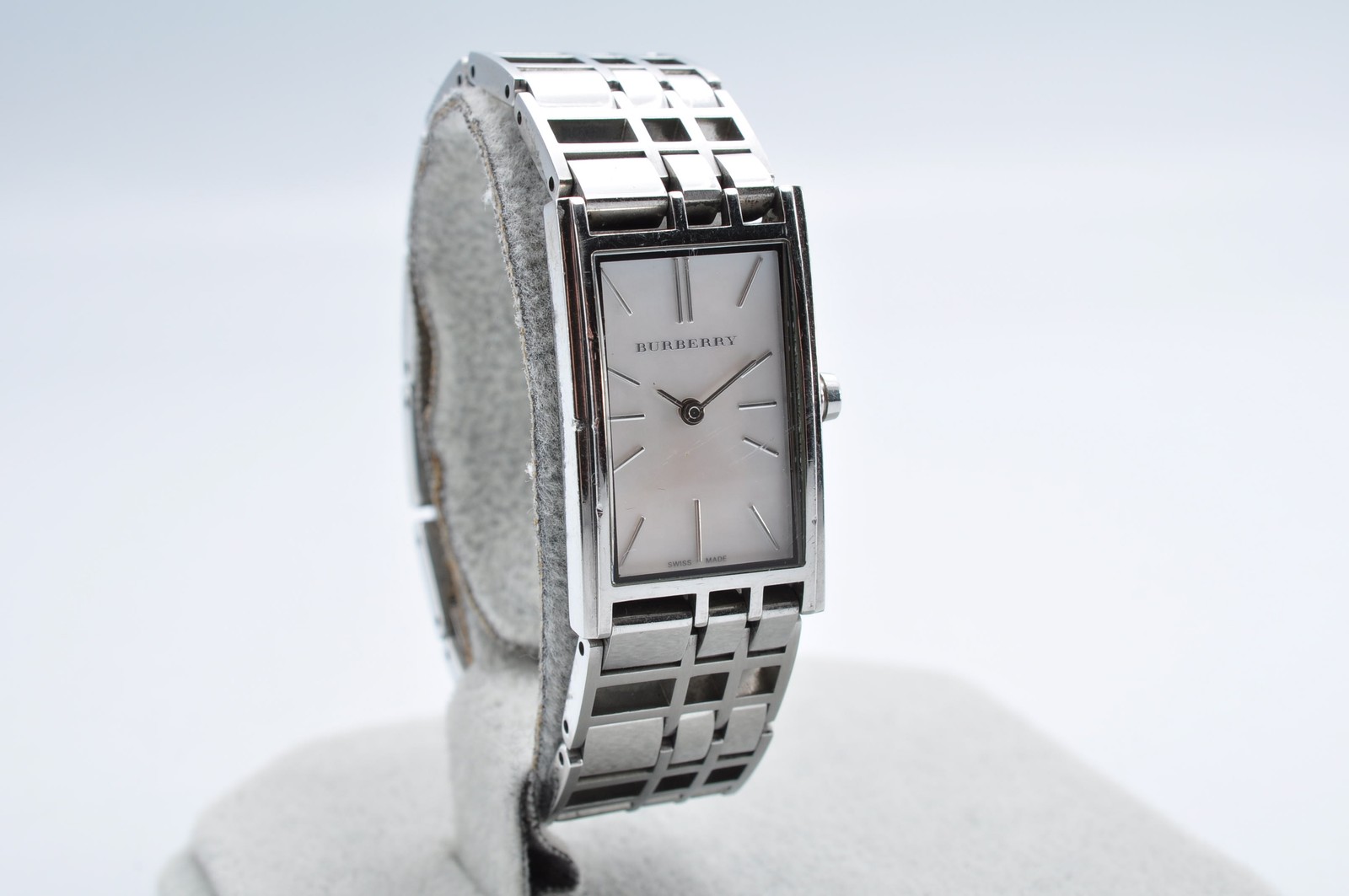 Burberry BU4601 Quartz Watch Square White Dial Silver Women Swiss Auth w-1389