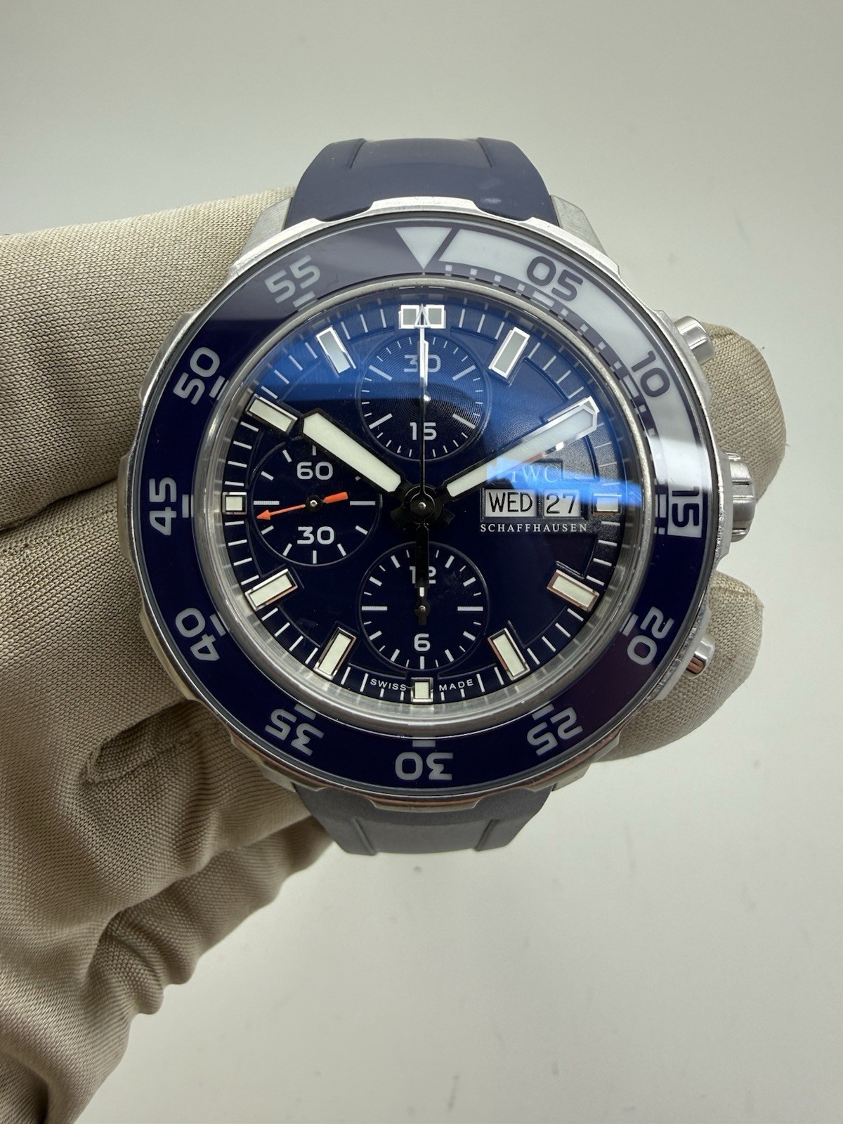 IWC Aquatimer Chronograph Blue Dial Steel 45mm Rubber Automatic Watch IW376711
