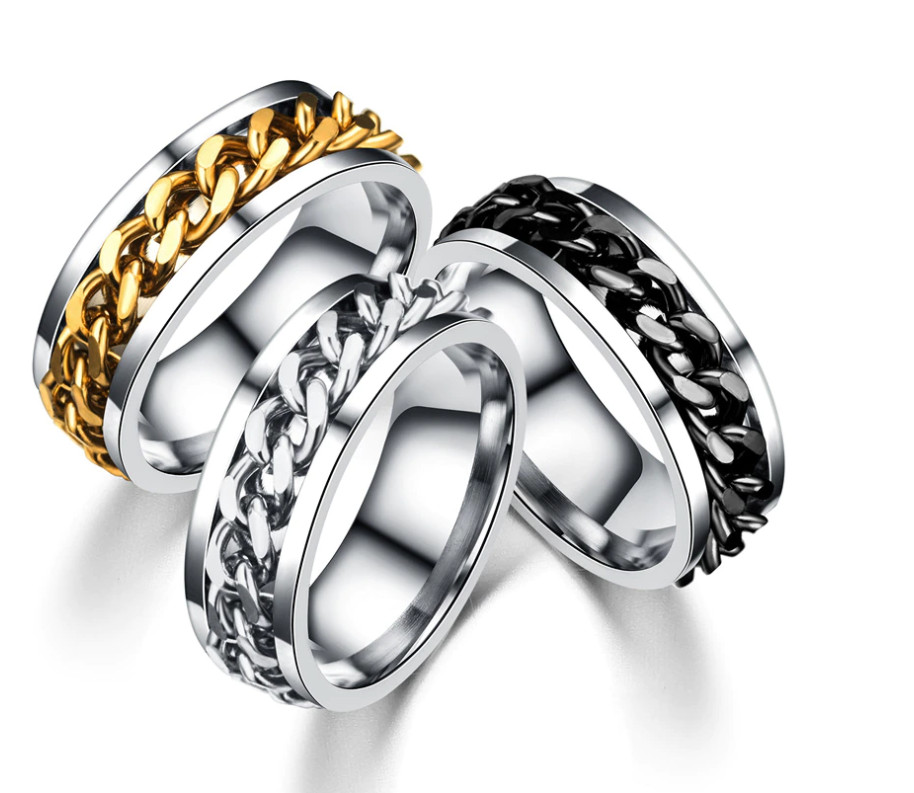 Finger Ring FIDGET Spinner Chain Fashion Stainless Steel Band Jewelry punk