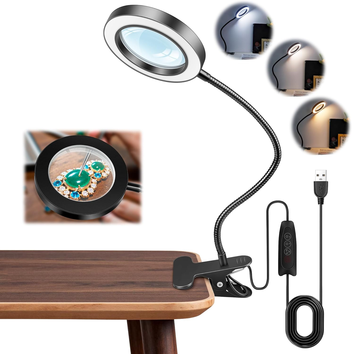 10X Magnifying Glass with Light for Crafts, 3 Color+9 Brightness | Hands Free, F