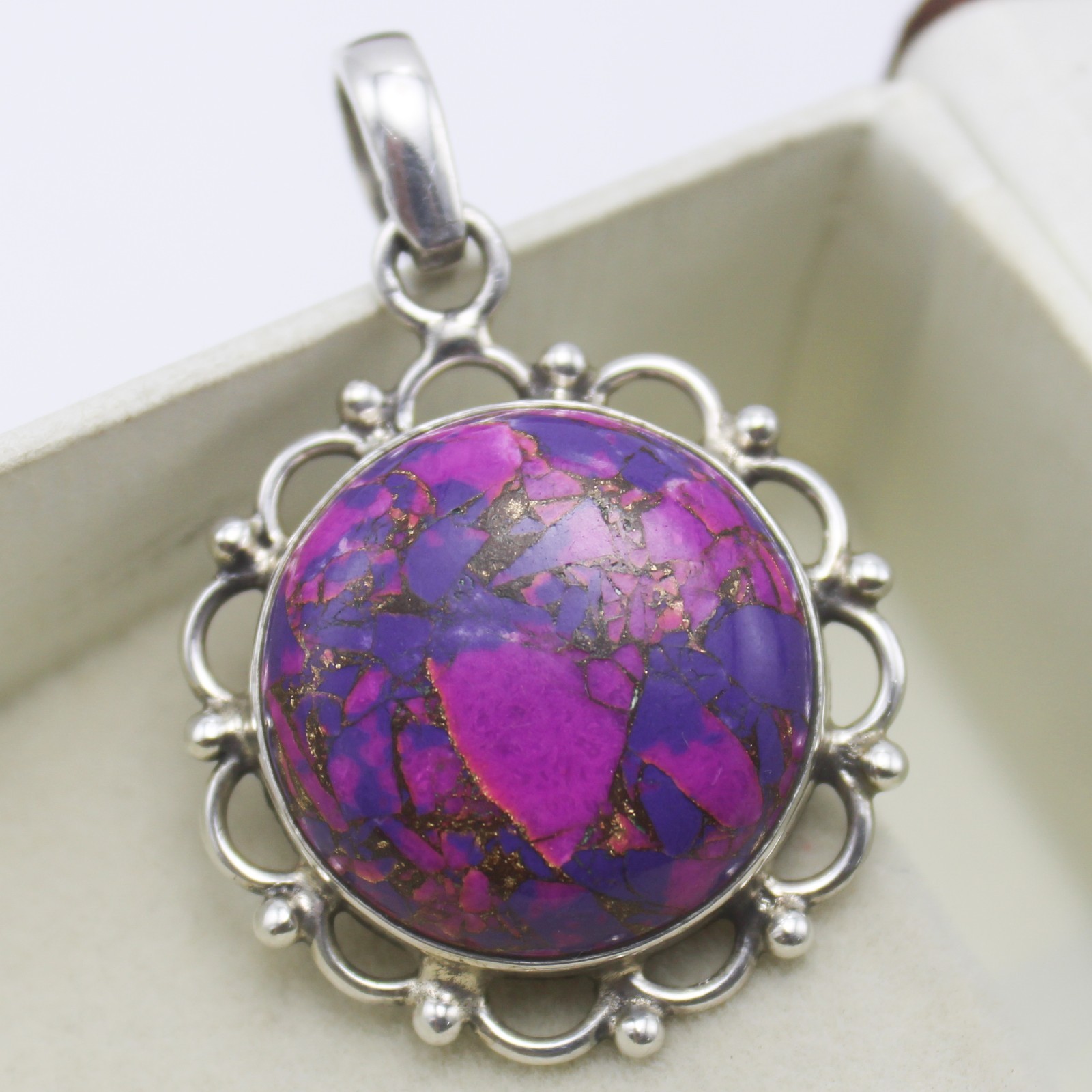 Natural Copper Tourquoise Pendant 925 Sterling Silver Vintage Jewelry 6.80 g
