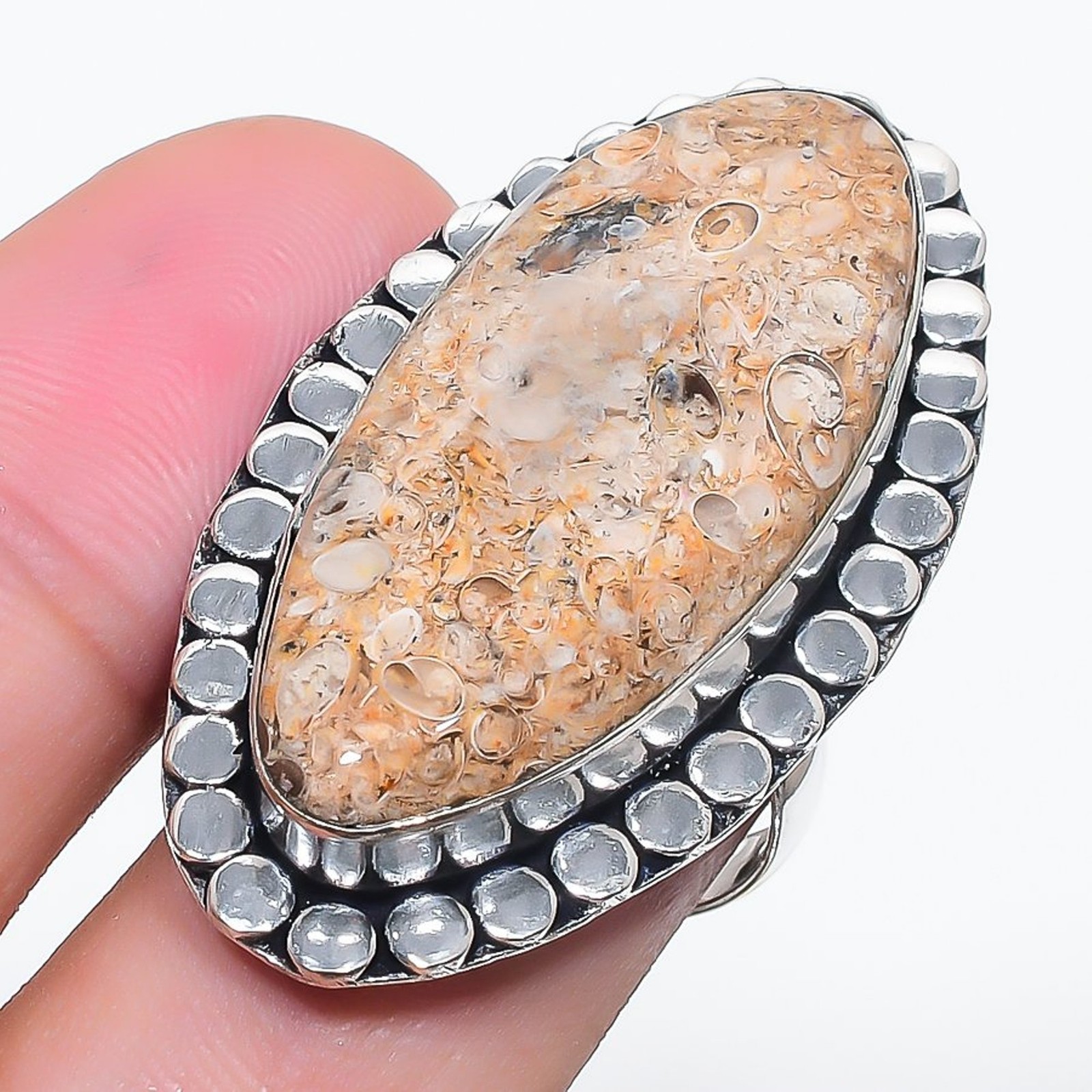 Turritella Marquise Shape Gemstone Adjustable Ring Handmade Gift Jewelry FR 2359