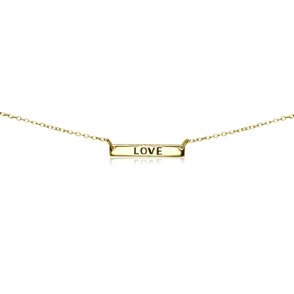 Yellow Gold Flashed 925 Silver Polished Love Inspirational Bar Choker Necklace