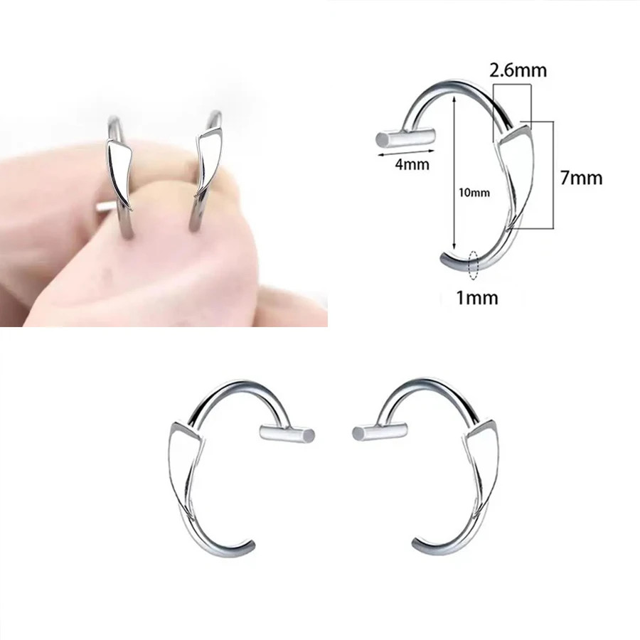 2PCS Trendy 10mm Stainless Steel Punk Clip on Fake Piercing Nose Wrap Lip Rings