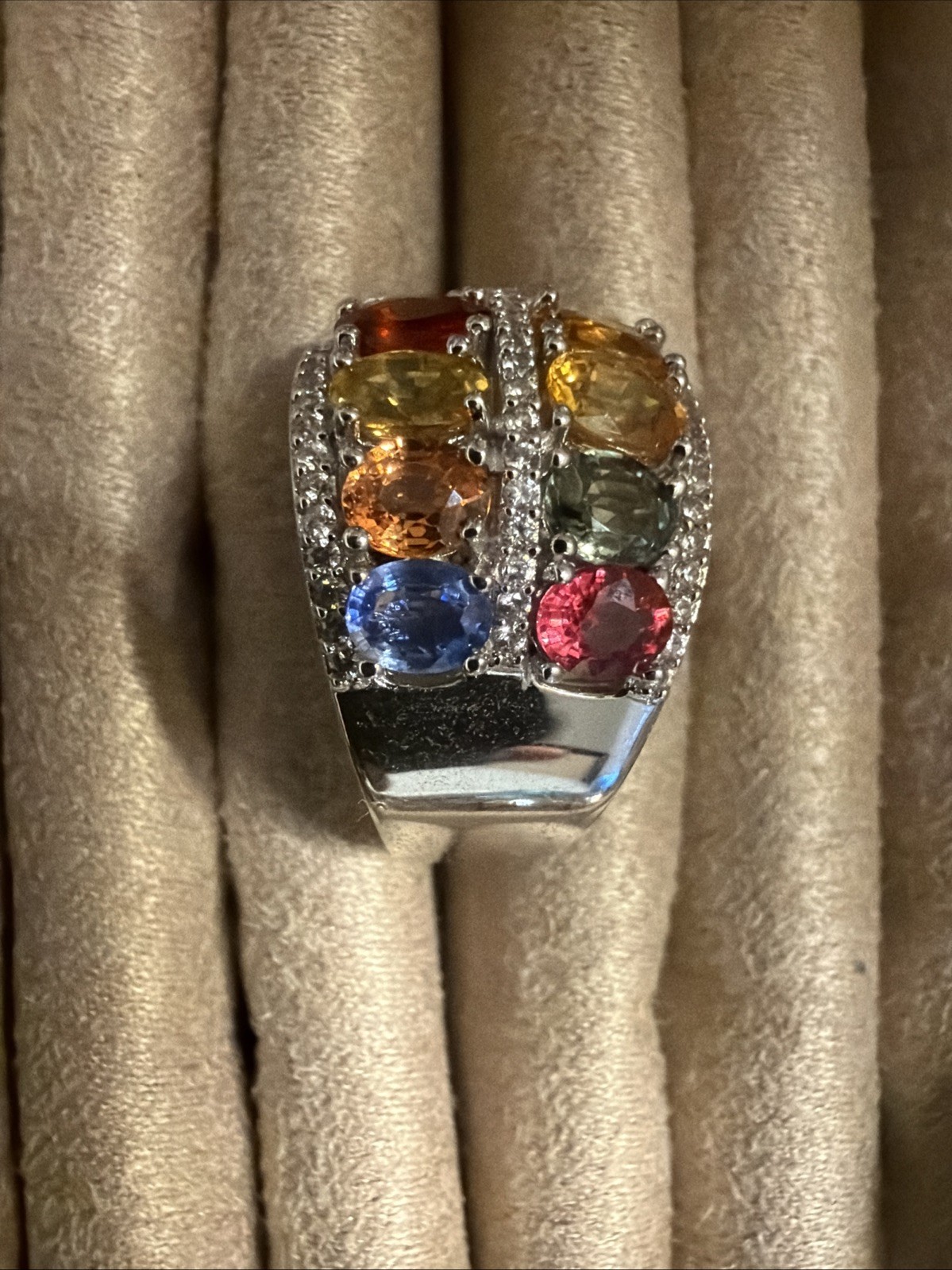 Sterling Silver Multi-colored Sapphire & Zircon Ring SR-3950
