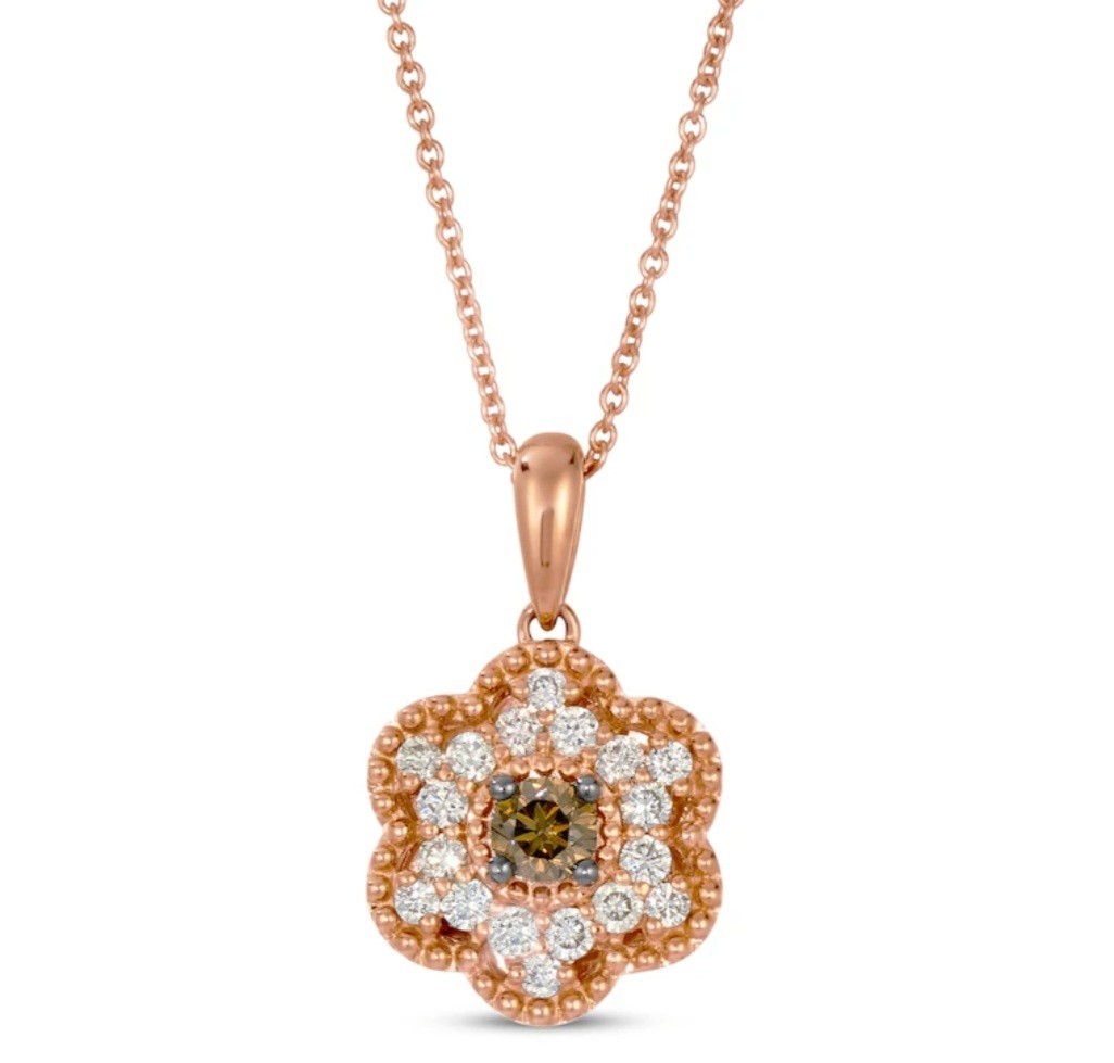 NEW! LE VIAN Diamond 🌸Flower Necklace 3/8 Ct Tw In 14k Strawberry 🍓 Gold
