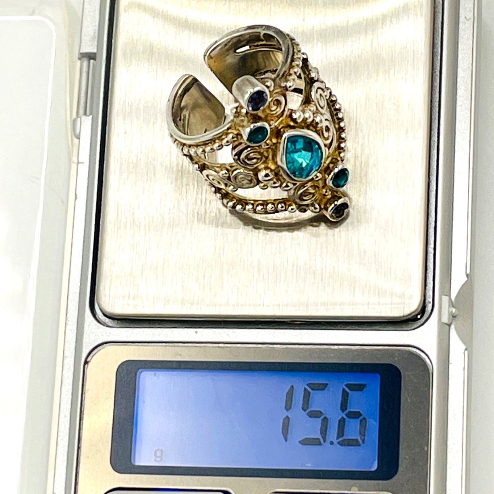Sajen Mystic Fire Quartz Multi Gemstone 925 STS Adjustable Ring Sz 9 Boho Hippie