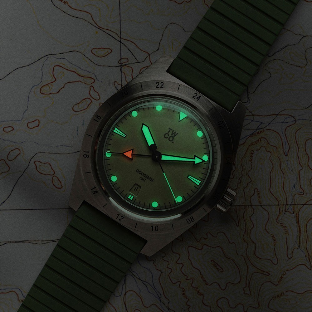 TWCO. GOODMAN GMT Automatic Steel Sand Date Rubber Green Men’s Watch