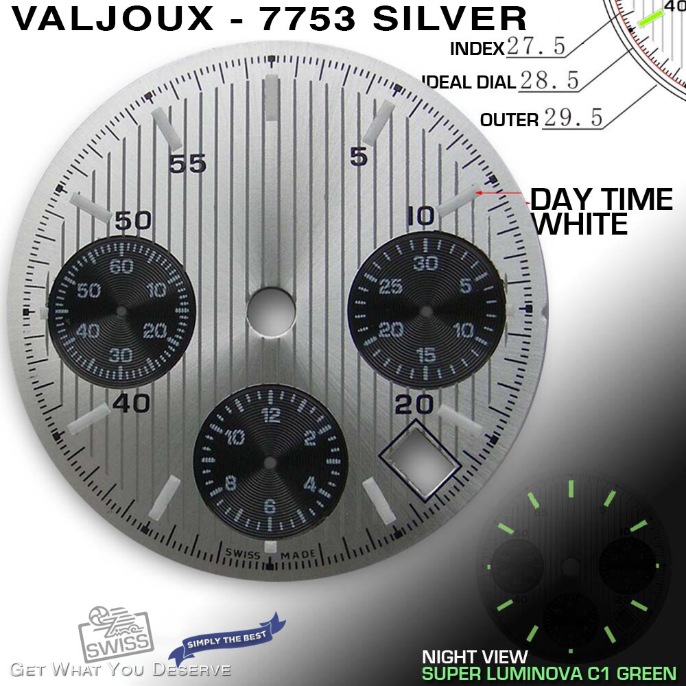 DIAL MOVEMENT ETA VALJOUX 7753, Ø 29.5 MM, DATE, BLACK OR SILVER , PINESTRIPES