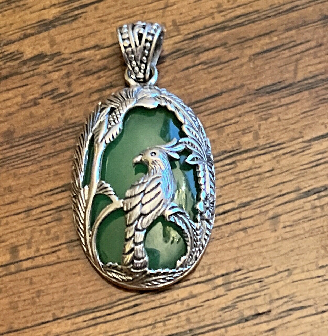 BALI LEGACY Green Jade Kokatu Pendant in 925 Sterling Silver 8 Grams 24.00 ctw