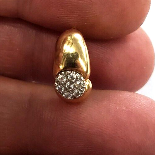 14k Yellow Gold .25 CT Round Clear Stone Cluster Huggie Style Earrings -3.3 gram