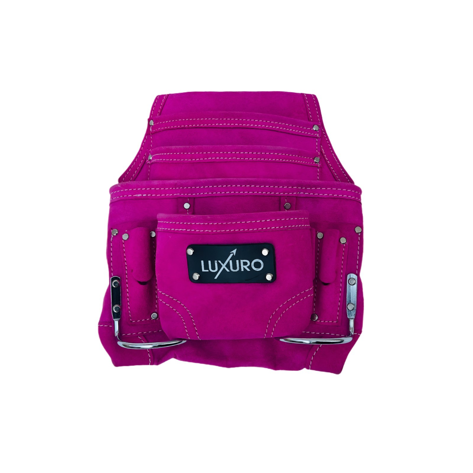 Pink Leather Tool Pouch – 10 Pocket Carpenter & Construction Tool Bag