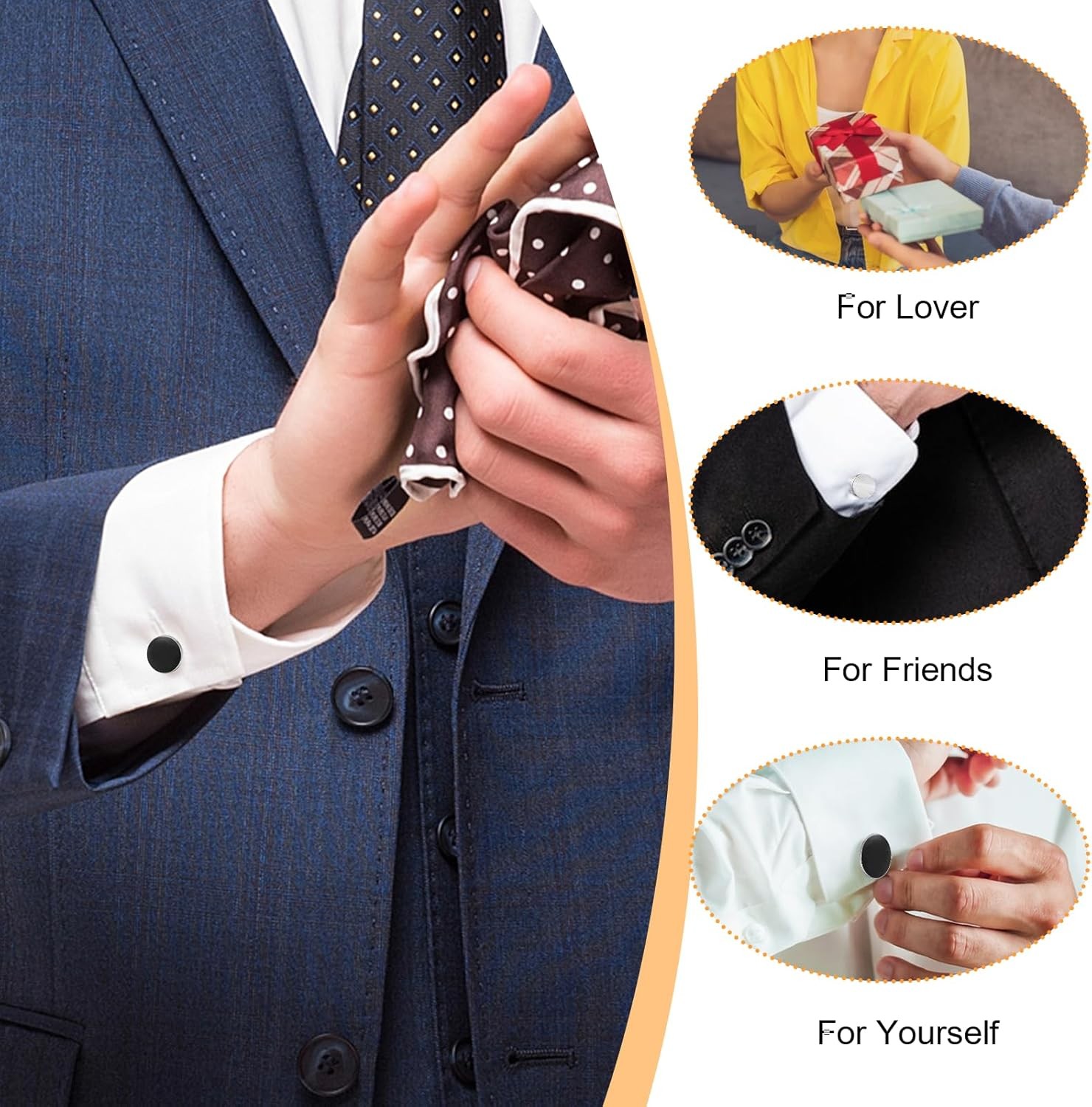 8 Pcs Men’s Classic Cufflinks Cuff Links for Men Silver Black Striped Disc Squar