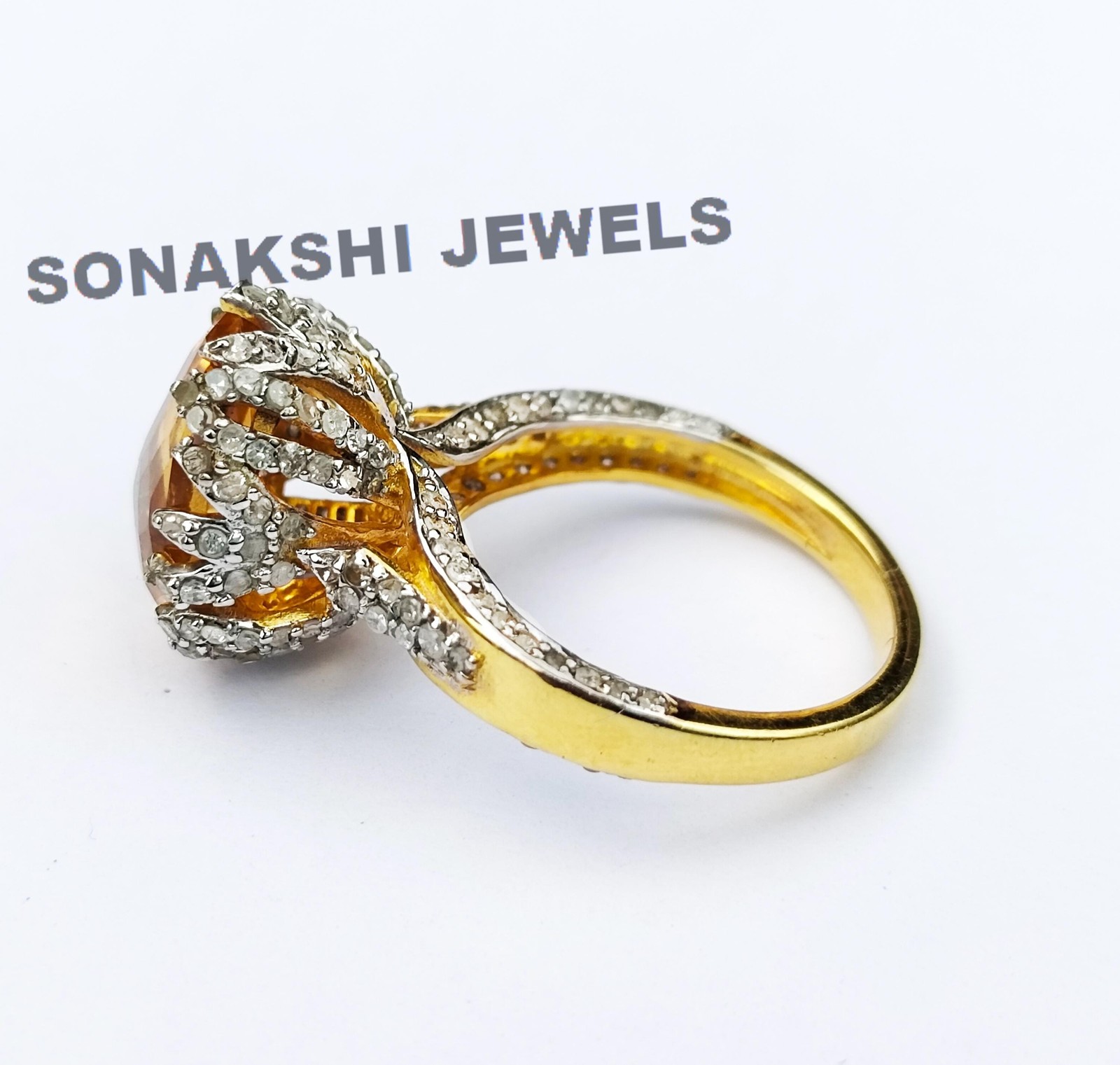 Handmade Design Citrine Silver Ring 925 Sterling Silver Diamond Rings