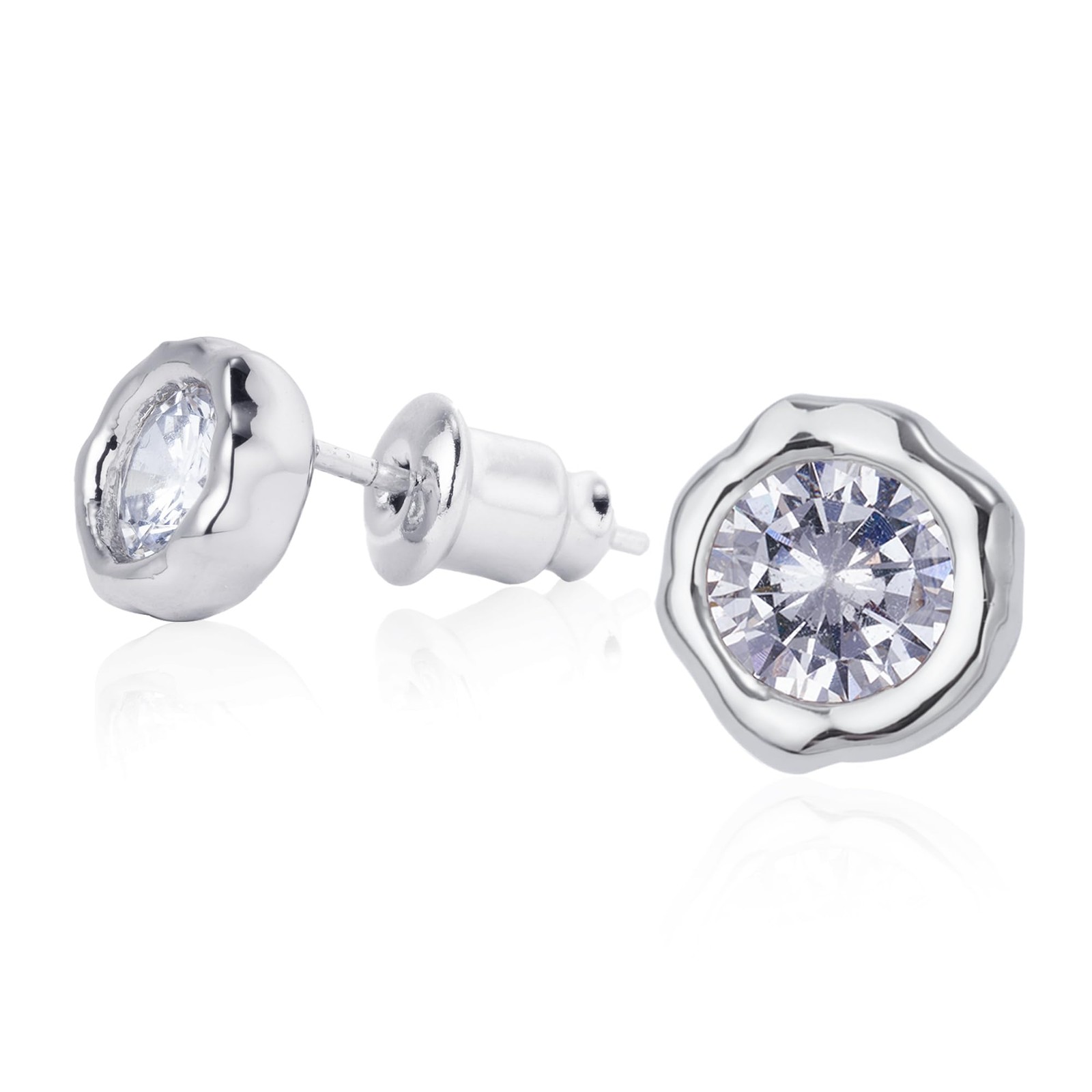 Belle Brighton Irregular Cubic Zirconia Stud Earrings 18k One Size, Silver