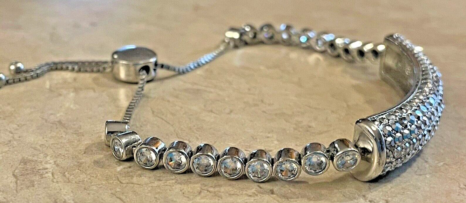 Vintage Signed JB Joan Boyce silver tone statement crystal bling bracelet slide