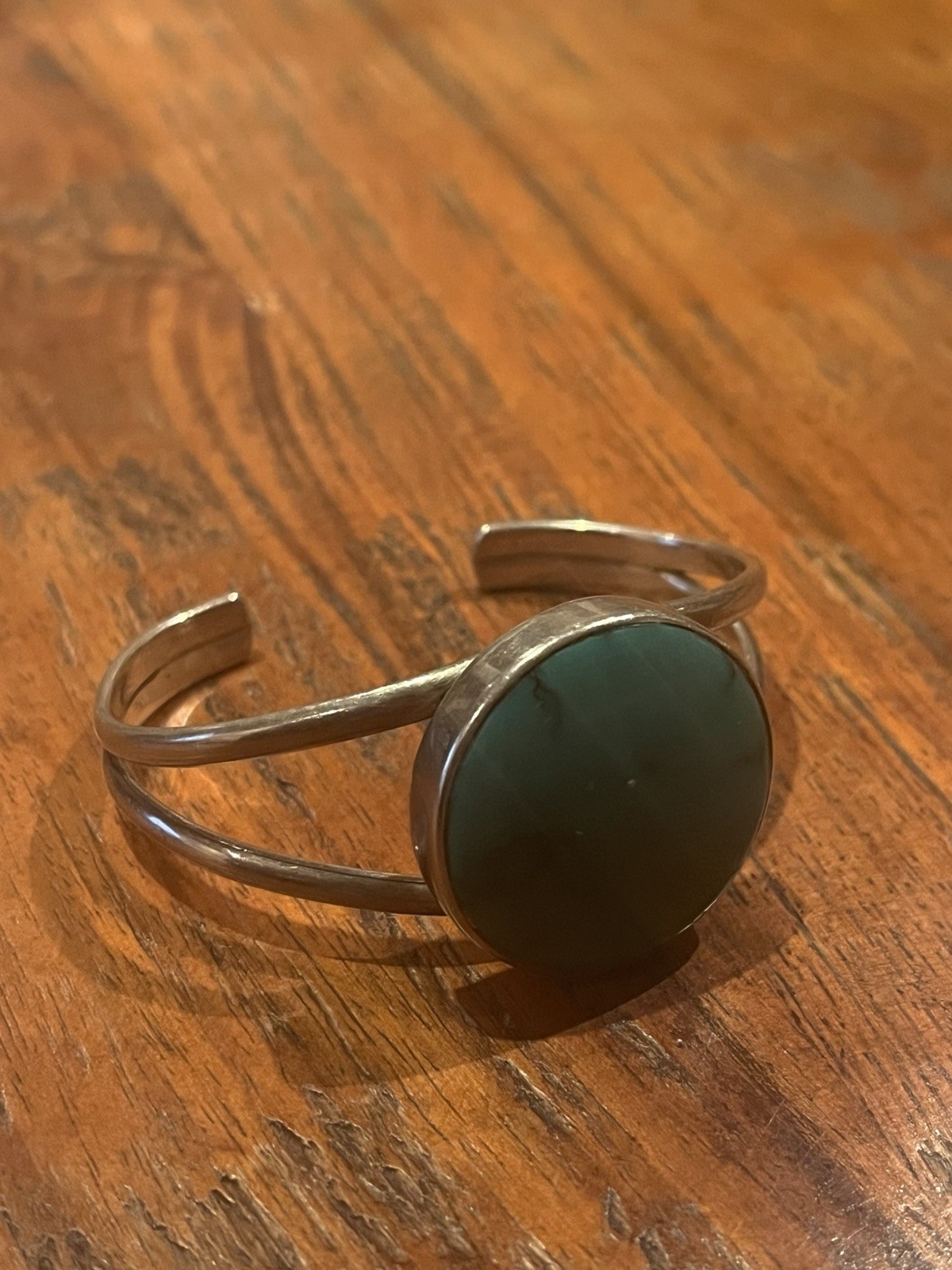Sterling Silver Turquoise Round Bezel Open Cuff Bracelet Signed