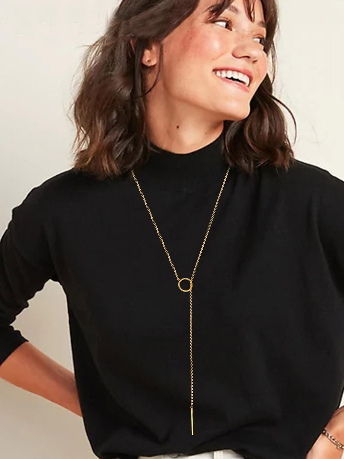 Long Gold Necklaces for Women 14K Gold Plated Drop Vertical Bar Pendant Laria…