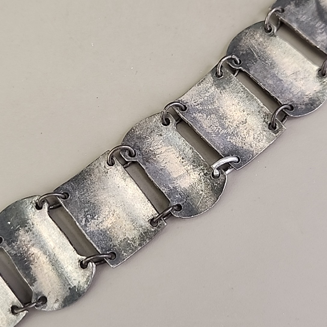 Vintage Columbian Panel Bracelet 800 Silver Tiki Peru 6.75″