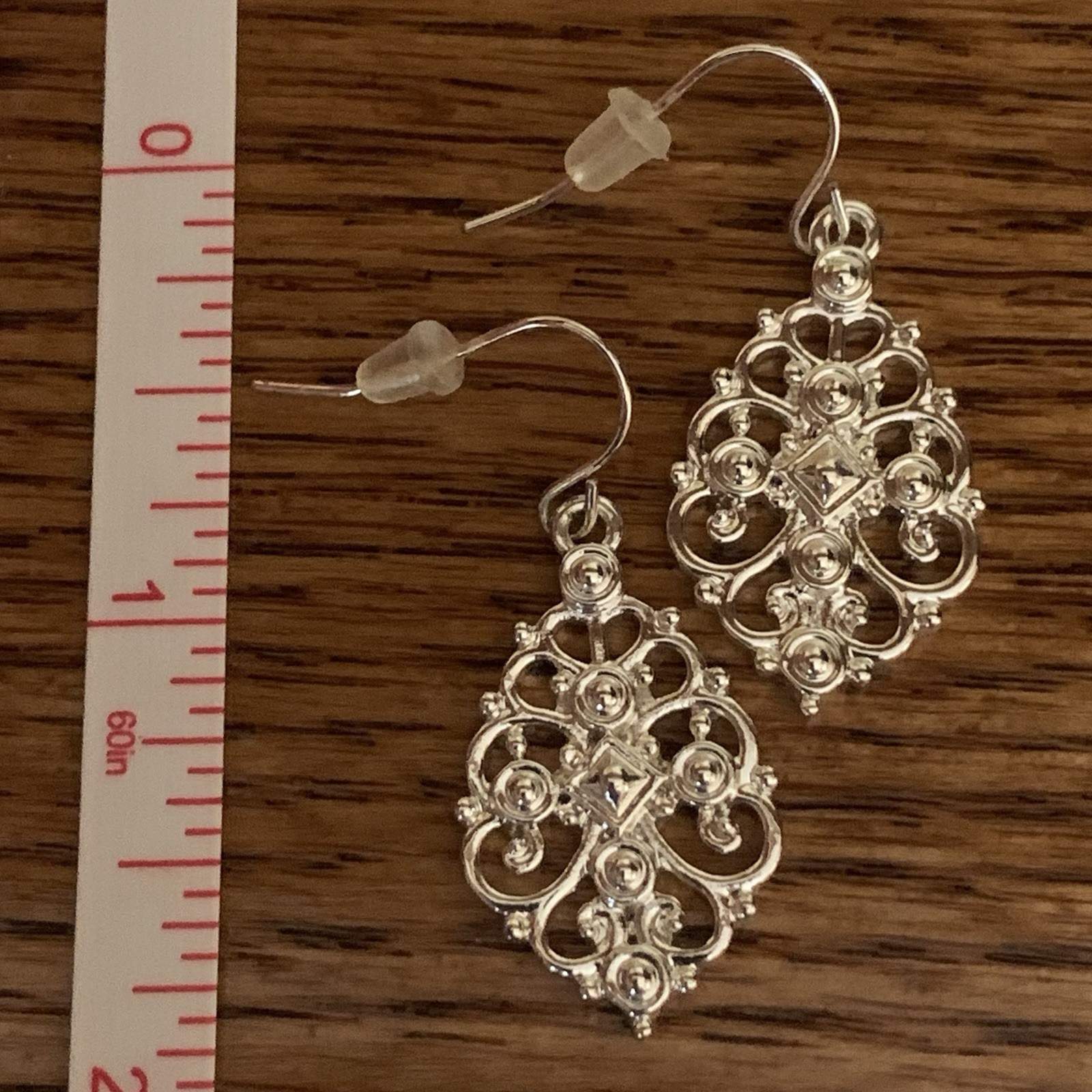 Chaps Silver Tone Ornate Filigree Dangle Hook Earrings, Nickel Free NWT