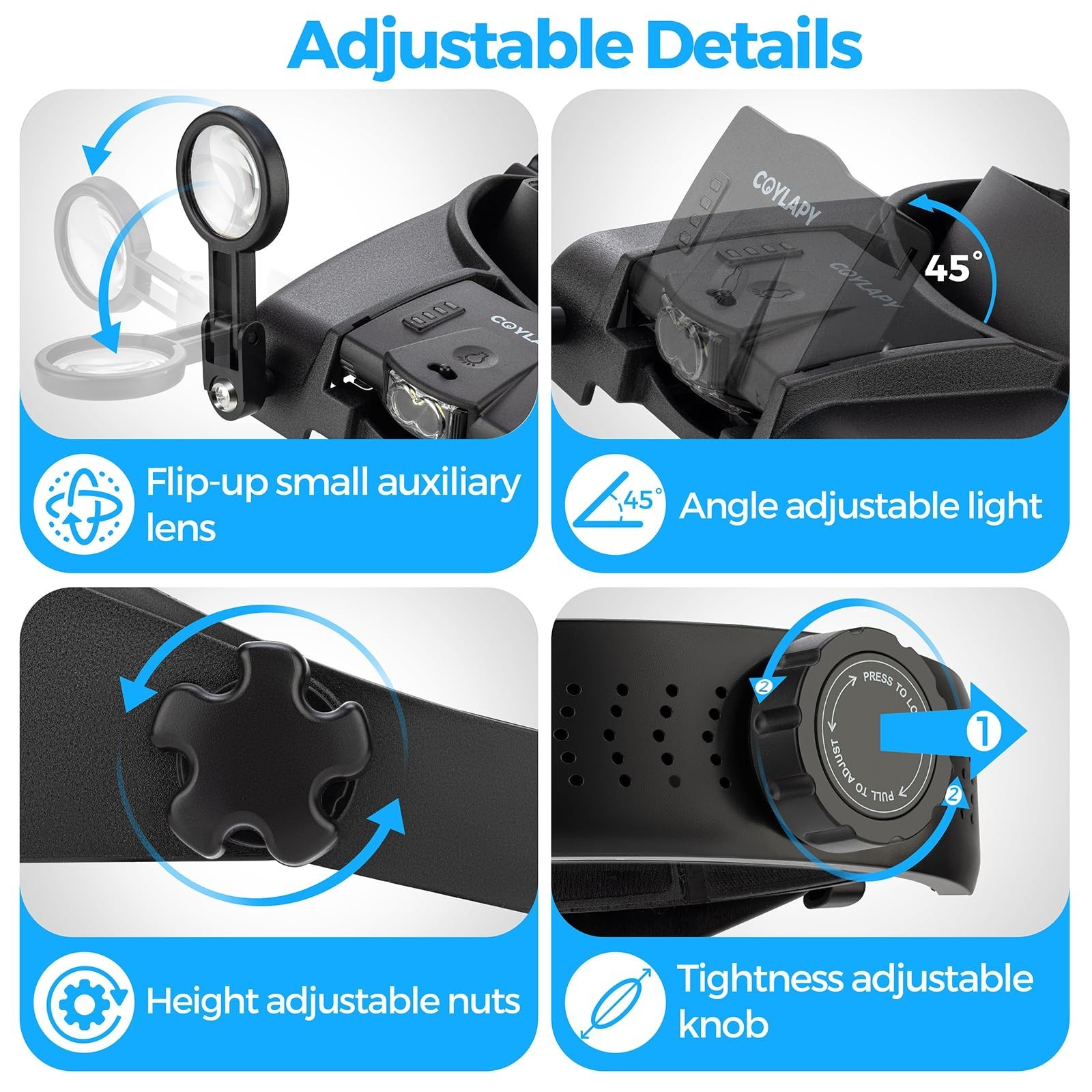 Adjustable 1X-14X Magnifying Glasses with Lights | Rechargeable Headband Magnifi