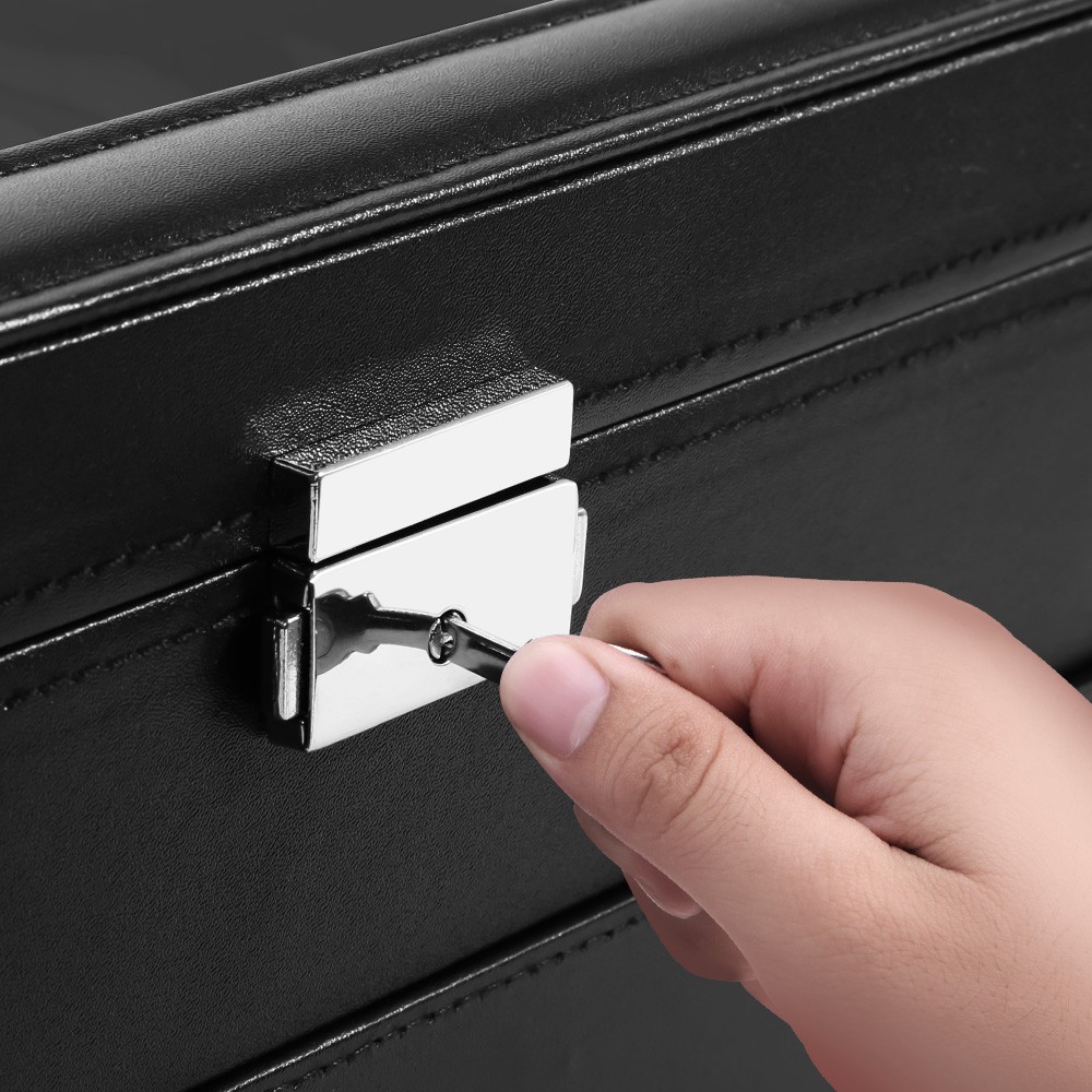 8 Slot PU Leather Watch Box Lockable Glass Top Display Case Jewelry Storage