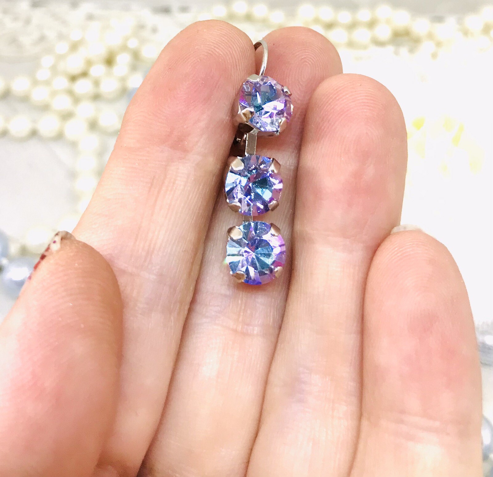 8mm Vitrail Light Triple Cup Chain Drop Earrings made w/ Vitrail Light Crystals