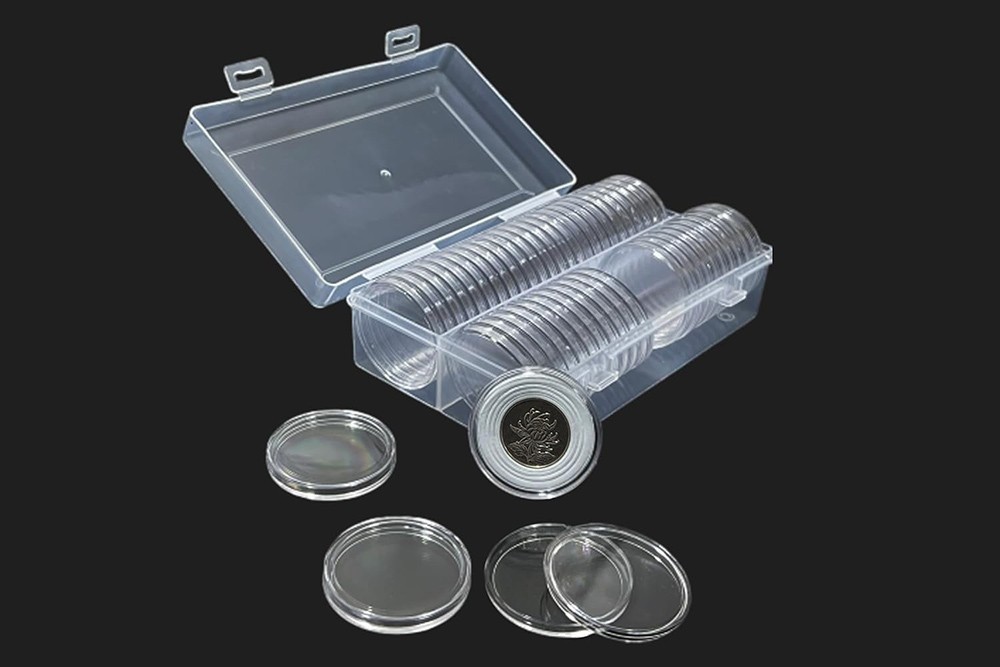 50PCS*40.6mm Coin Capsules Round Plastic Coin Holder White gaskets with Case Box