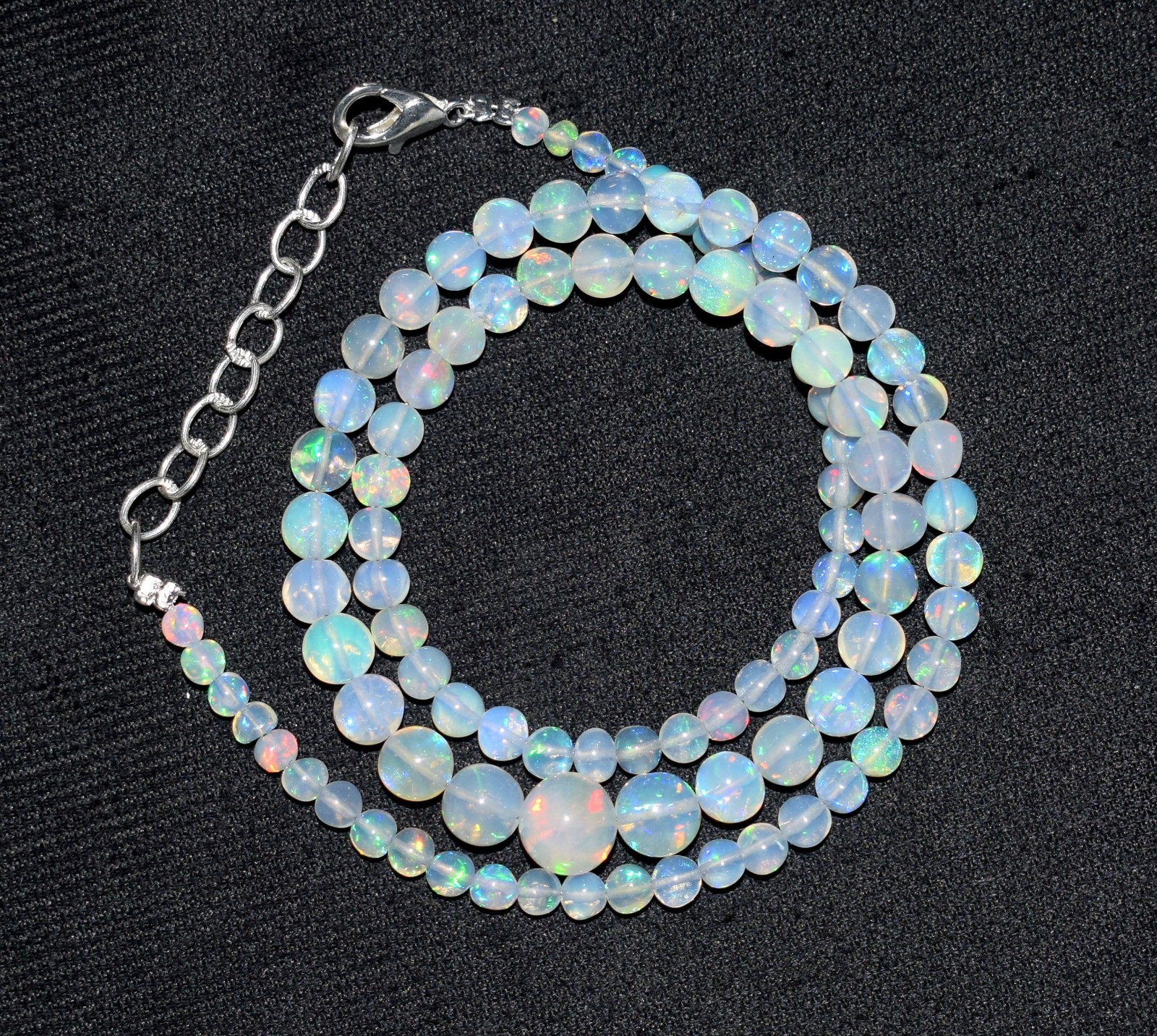 16″Natural Ethiopian Opal Welo Fire Opal Gemstone Round Bead Necklace A0589