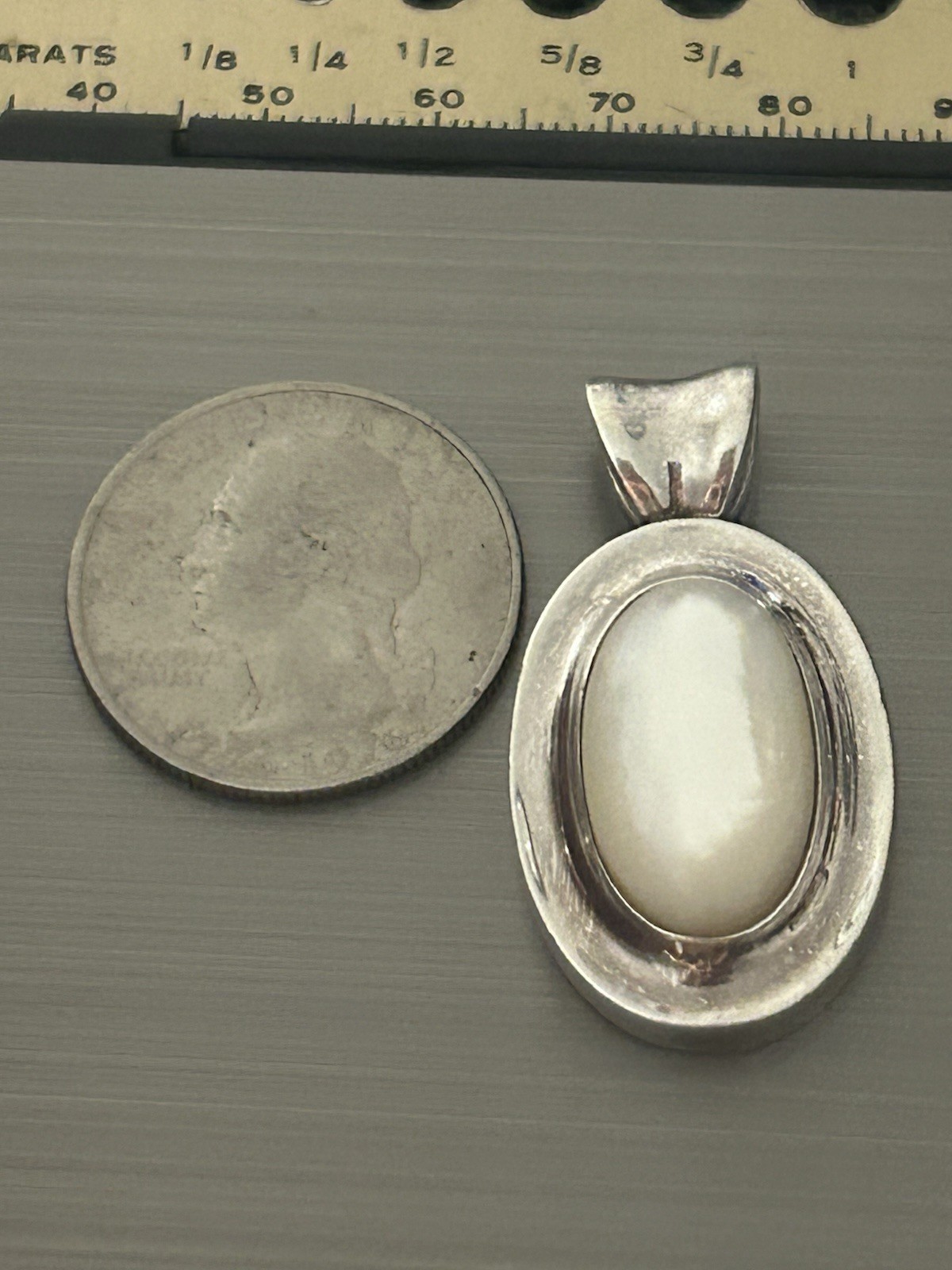 Large Sterling Silver Mother Of Pearl Oval Pendant 8.8 Grams