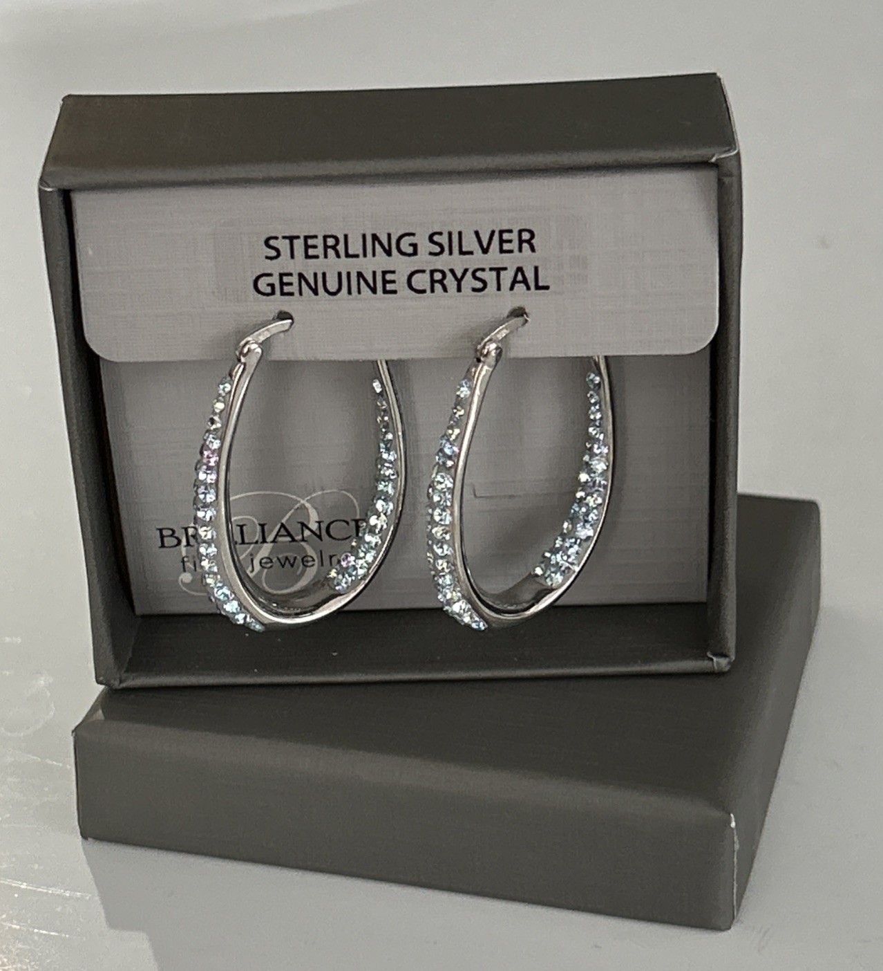 Brilliance Fine Jewelry 925 Sterling Silver Crystal Hoop Earrings NEW IN BOX NIB