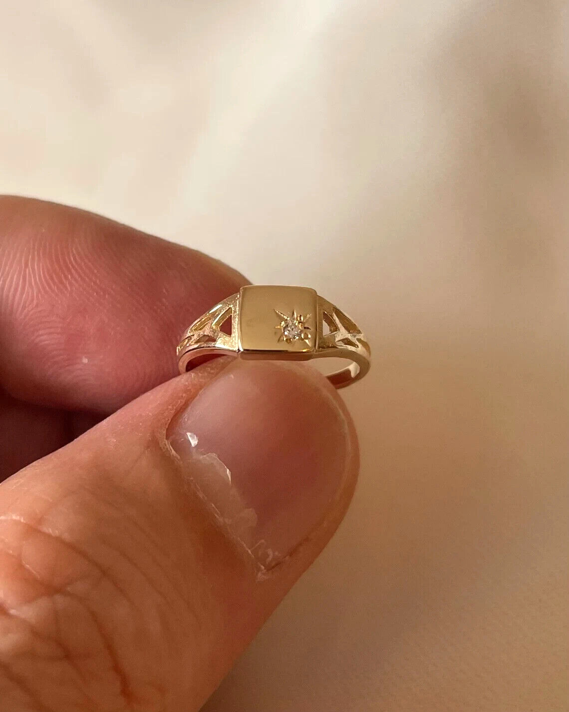 Square Signet Moissanite Ring Gold plated 925 silver Birthday gift for husband