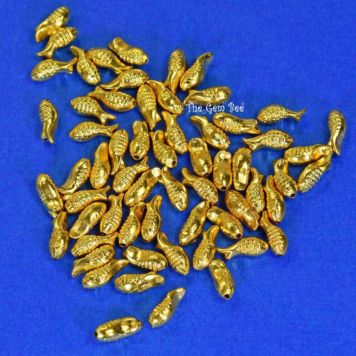 3.2x8mm 18k Yellow Gold Fancy Petite Koi Fish Design Spacer Finding Bead QTY: 1