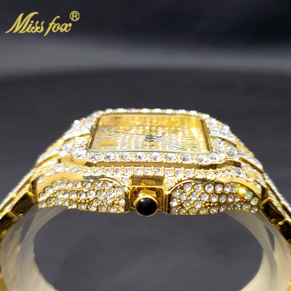 Arabic Hip Hop Ice out Luxury Men Watch Iced King Bling Gold Baguette Cz Diamond