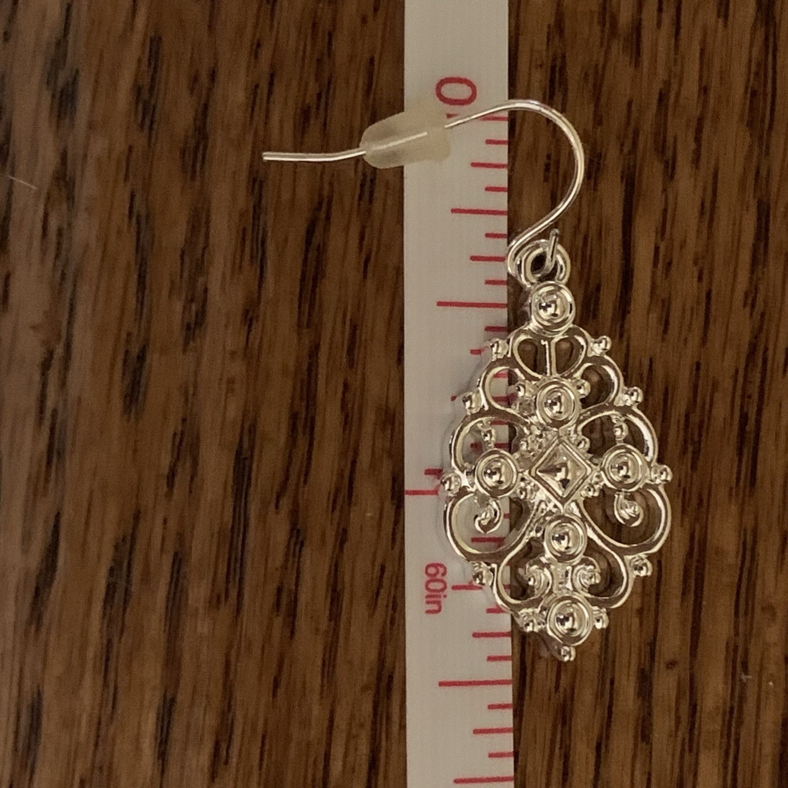 Chaps Silver Tone Ornate Filigree Dangle Hook Earrings, Nickel Free NWT