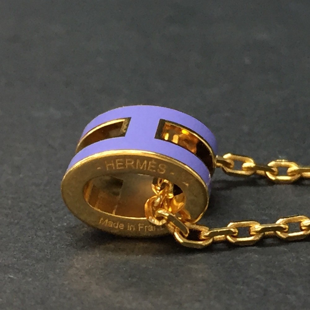 EGA Unused HERMES Pop H Mini Gold Tone Pendant Necklace*/ZA0301