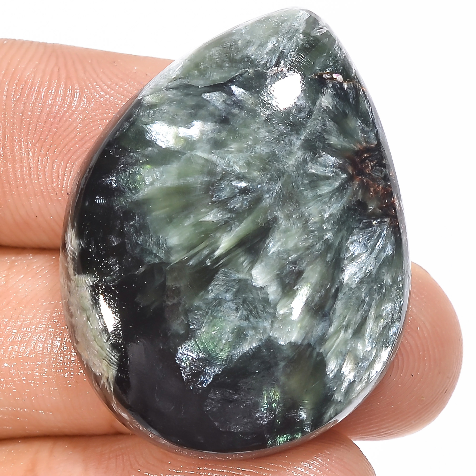 100% Natural Seraphinite Fancy Shape Cabochon Gemstone 50.5 Ct 33X25X8mm EE34301