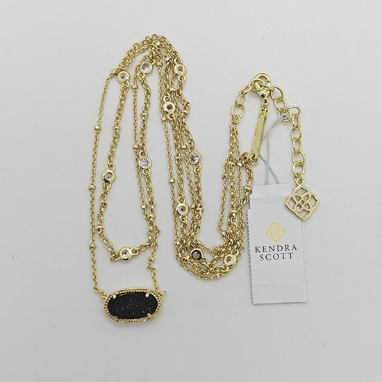 Kendra Scott Elisa Gold Crystal Multi Strand Pendant Necklace Black Drusy