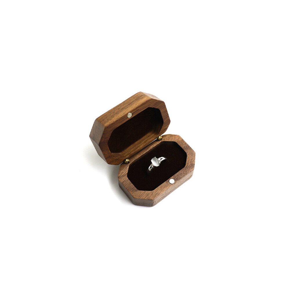 Vintage Walnut Wood Ring Box Jewelry Display Storage Holder Engagement Wedding#