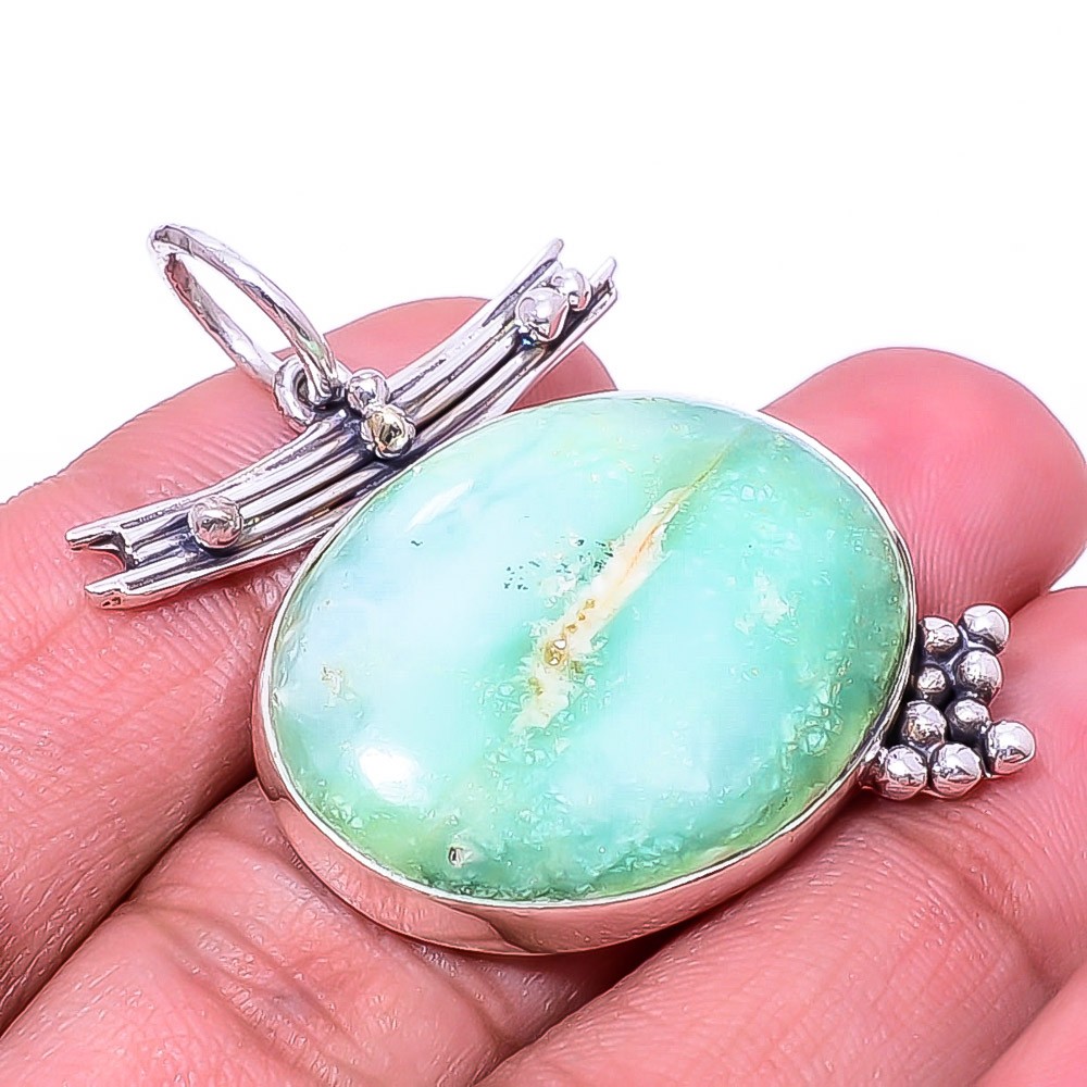 Mint Chrysoprase – Australia Designer 925 Sterling Silver Pendant 1.72″ P14