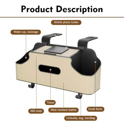 Car Back Seat Organizer Box, Leather Headrest Hanging 4-in-1 1 PC Beige