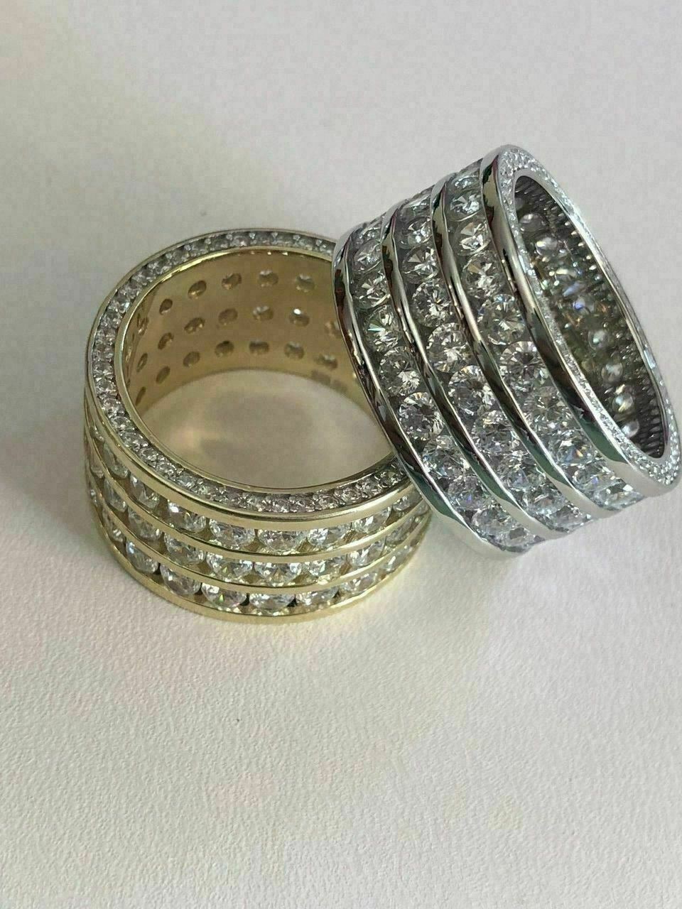 Men’s Tennis Ring Solid 925 Silver 14k Gold Plated Pinky Wedding Band CZ