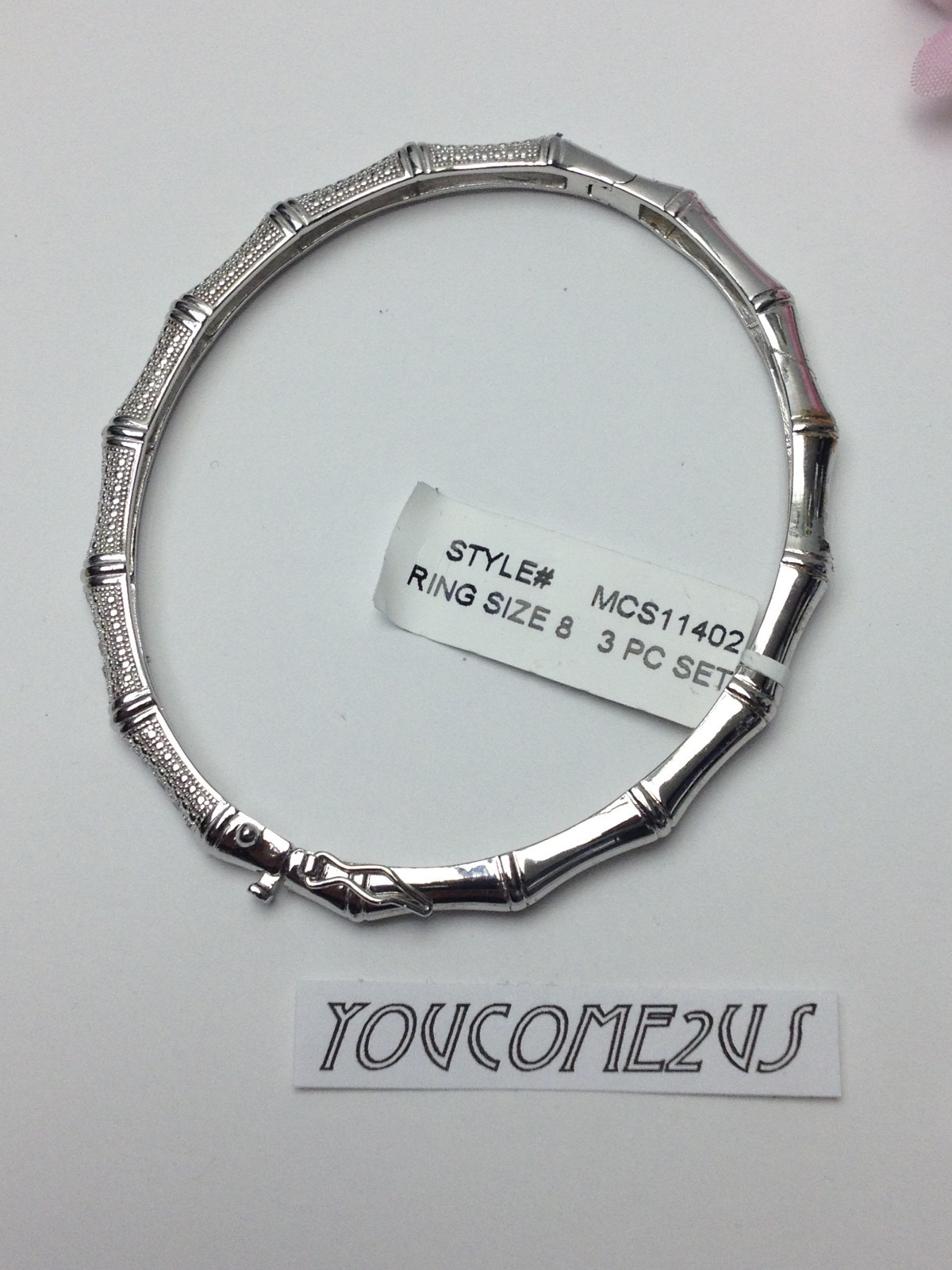 3pc Set LADY DIAMOND EARRINGS + BRACELET + RING size 8 925 STERLING SILVER $350