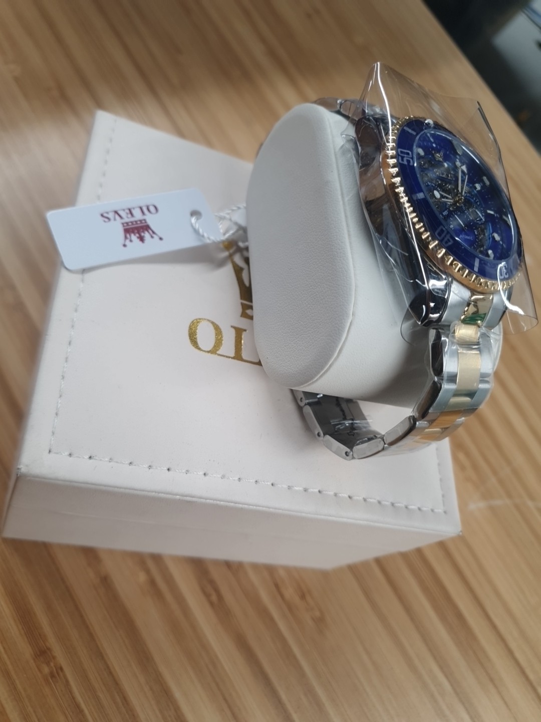 OLEVS Skeleton Men’s Automatic Mechanical Watch, Big Dial, Moon Phase, Day Date