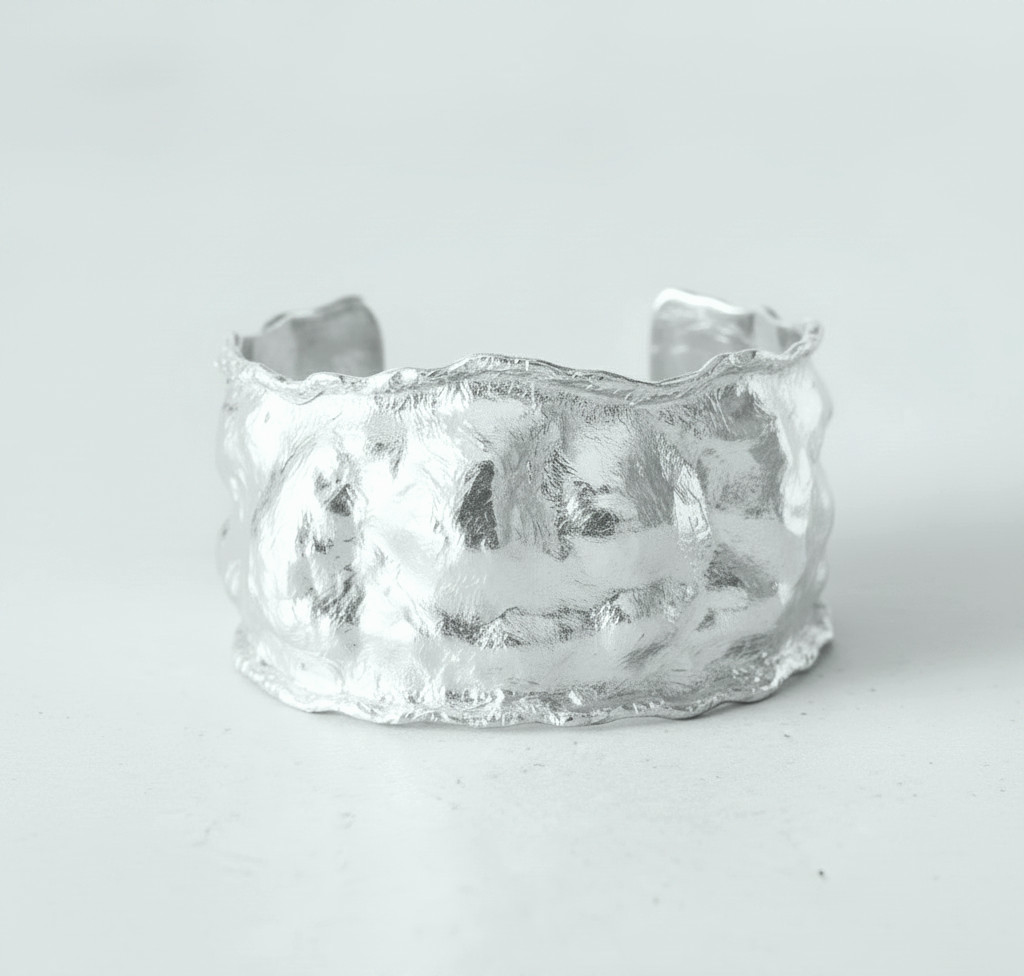 Hammered CUSTOM Organic Solid 999 Silver Bracelet Cuff 50g Wide 40mm ALL Sizes