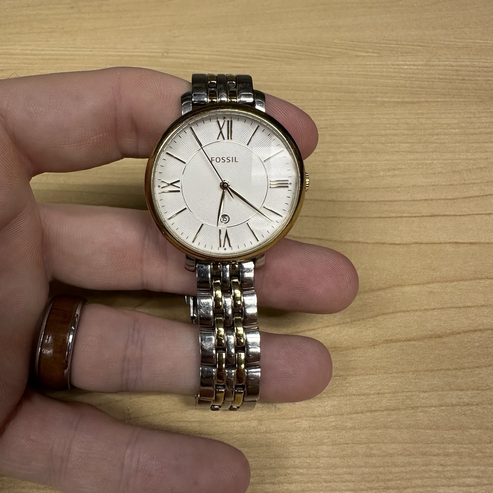 Fossil Jacqueline ES3739 Women’s Two Tone Band Analog Dial Quartz Watch Runs