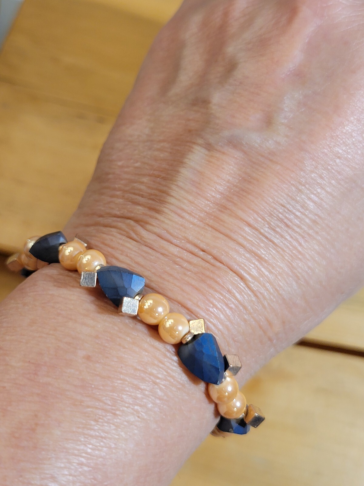Erimish Blue, Peach and Gold Stretch Bracelet Fashion Costume Jewelry