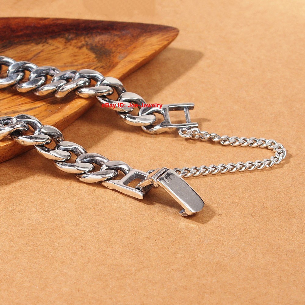 Real 925 Sterling Silver 8mm Curb Link Men’s Bracelet 6.7-8.26inch 23-34g
